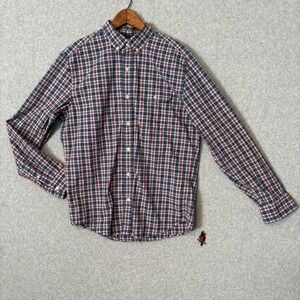 Gap Men's Large Shirt Long Sleeve Button Down Slim Fit Plaid Shirt Navy Blue Red